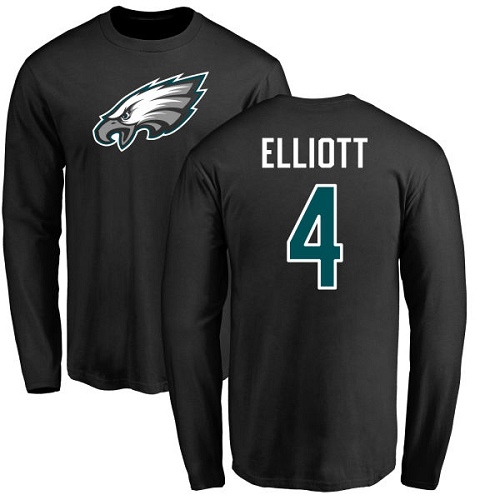 Men Philadelphia Eagles #4 Jake Elliott Black Name and Number Logo Long Sleeve NFL T Shirt->women nfl jersey->Women Jersey